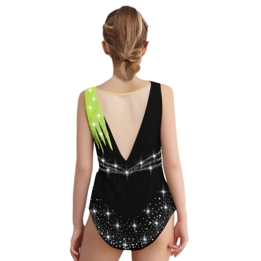 Leotard Thể Dục Nhịp Điệu Bé Gái Nyeemya Kim Cương Sáng Bóng, Màu Tương Phản, Trang Phục Thi Đấu 4