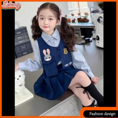 LeTong Bé Gái Preppy Đầm Vest JK Ba Mảnh Thỏ Cảnh Sát Giá Ưu Đãi 309.366₫