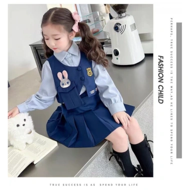 LeTong Bé Gái Preppy Đầm Vest JK Ba Mảnh Thỏ Cảnh Sát Giá Ưu Đãi 309.366₫