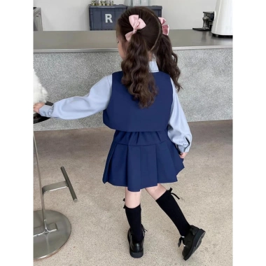 LeTong Bé Gái Preppy Đầm Vest JK Ba Mảnh Thỏ Cảnh Sát Giá Ưu Đãi 309.366₫