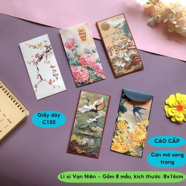 Lì xì 8 mẫu 2.025 – VẠN NIÊN sang trọng, cán mờ, may mắn, thịnh vượng - Diệp Lạc 2
