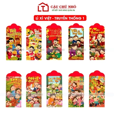 Lì xì đỏ Tết 2.026, bao nhung đỏ vàng sang trọng, set 10/50/100 Cậu Chủ Nhỏ - 26.500 VND 10