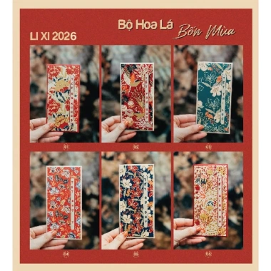 Lì xì hoa lá 2.026 – Bộ lì xì hot nhất Tết 2.026, chất C150 cán mờ, chỉ 17.000đ