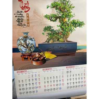 Lịch 2.026 nẹp thiếc treo tường 1-5 tờ - In độc quyền, 12 tháng, ngày âm dương, đẹp sắc nét, giá 20.000 VND