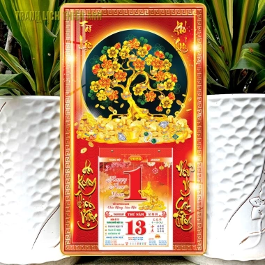 Lịch 2.026 treo tường tráng gương Cây Phát Tài kèm bloc 14.5x20.5cm - Giá chỉ 105.000 VNĐ
