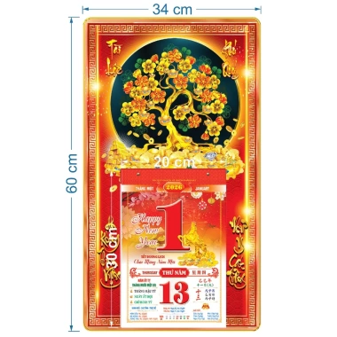 Lịch 2.026 treo tường tráng gương Cây Phát Tài kèm bloc 14.5x20.5cm - Giá chỉ 105.000 VNĐ