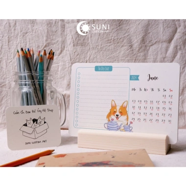 Lịch bàn đế gỗ 2.026 minh họa Corgi 3 - Giá ưu đãi 70.000, thiết kế dễ thương