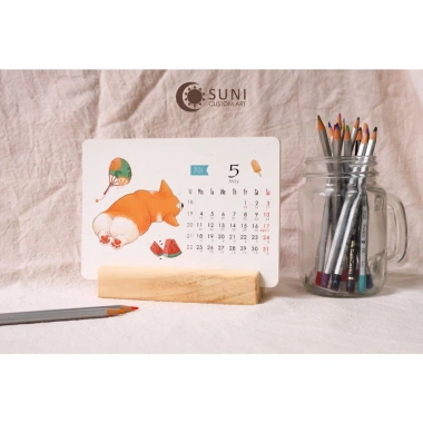 Lịch bàn đế gỗ 2.026 minh họa Corgi 3 - Giá ưu đãi 70.000, thiết kế dễ thương