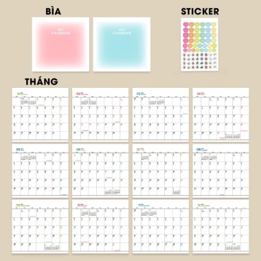 Lịch để bàn 2.026 âm dương BASIC giấy note, kèm sticker màu dán note và planner - ưu đãi giá
