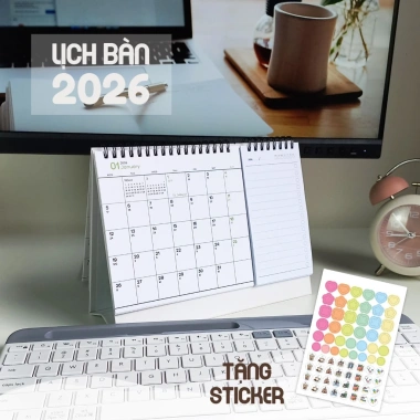 Lịch để bàn 2.026 âm dương BASIC giấy note, kèm sticker màu dán note và planner - ưu đãi giá
