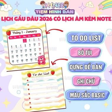 Lịch Để Bàn 2.026 Gấu Dâu Mini + To-Do List, Lịch Âm Tiện Lợi, Giá 24.500₫ - HYNEE