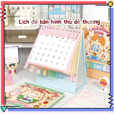 Lịch để bàn 2.026 hoạt hình chữ A - lật trang dễ, quà Tết - chỉ 53.000đ