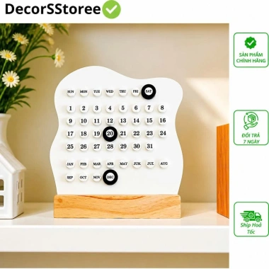 Lịch để bàn gỗ hiển thị ngày tháng - Đế tháo rời, 3 nhẫn tròn, bền bỉ