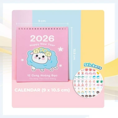 Lịch để bàn mini 2.026 bộ 5 chủ đề đáng yêu + note và sticker trang trí - Giá ưu đãi 14.300₫