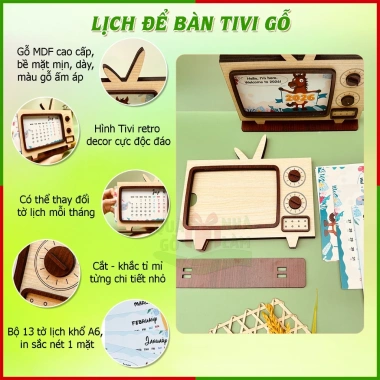 Lịch Để Bàn Tivi Gỗ 2.026 Retro Decor QUAGONHALAM - Trang Trí Bàn Làm Việc, Quà Tết Độc Đáo, Giá 154.500₫ 3