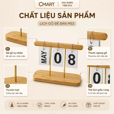 Lịch Để Bàn Văn Phòng Gỗ Thủ Công MS3 - Thiết Kế Hiện Đại Tối Giản, Giá 54.000₫