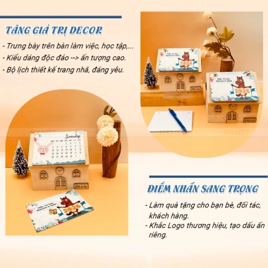 Lịch Gỗ Decor 2.026 HAMET - Ngôi Nhà Dễ Thương, Quà Tết Độc Đáo Giá 265.500₫