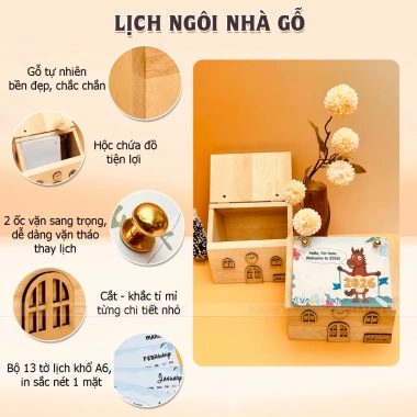 Lịch Gỗ Decor 2.026 HAMET - Ngôi Nhà Dễ Thương, Quà Tết Độc Đáo Giá 265.500₫