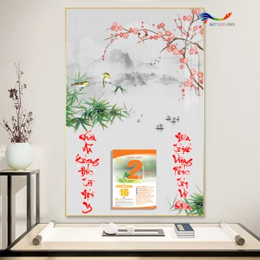 Lịch Gỗ Treo Tường 9mm Bo Viền 2.026 Thủy Mặc 40x60cm Kèm Bloc - ART COLORS