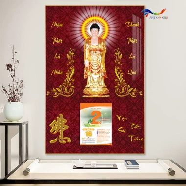 Lịch Gỗ Treo Tường 9mm Bo Viền 40x60cm - Lịch Tết Tráng Gương 2.026 Phật Giáo kèm Bloc ART COLORS