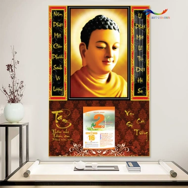 Lịch Gỗ Treo Tường 9mm Bo Viền 40x60cm - Lịch Tết Tráng Gương 2.026 Phật Giáo kèm Bloc ART COLORS