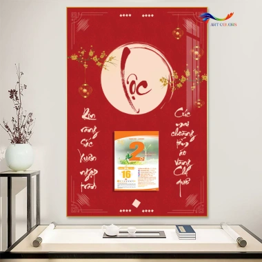 Lịch Gỗ Treo Tường 9mm Tráng Gương 2.026 CHỮ THƯ PHÁP 40x60cm kèm Bloc ART COLORS