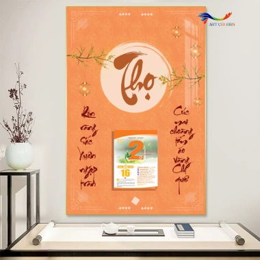 Lịch Gỗ Treo Tường 9mm Tráng Gương 2.026 CHỮ THƯ PHÁP 40x60cm kèm Bloc ART COLORS