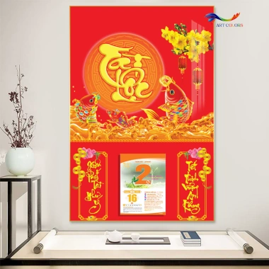 Lịch Gỗ Treo Tường 9mm Tráng Gương 2.026 CHỮ THƯ PHÁP 40x60cm kèm Bloc ART COLORS