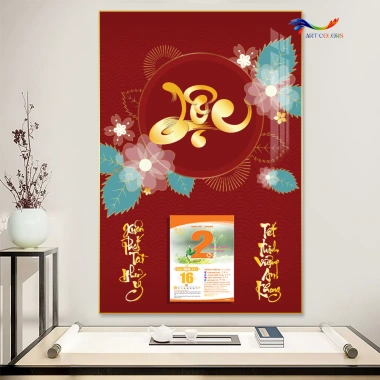 Lịch Gỗ Treo Tường 9mm Tráng Gương 2.026 CHỮ THƯ PHÁP 40x60cm kèm Bloc ART COLORS