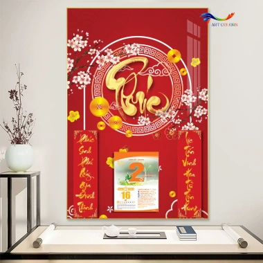 Lịch Gỗ Treo Tường 9mm Tráng Gương 2.026 CHỮ THƯ PHÁP 40x60cm kèm Bloc ART COLORS