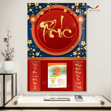 Lịch Gỗ Treo Tường 9mm Tráng Gương 2.026 CHỮ THƯ PHÁP 40x60cm kèm Bloc ART COLORS