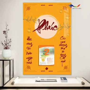 Lịch Gỗ Treo Tường 9mm Tráng Gương 2.026 CHỮ THƯ PHÁP 40x60cm kèm Bloc ART COLORS