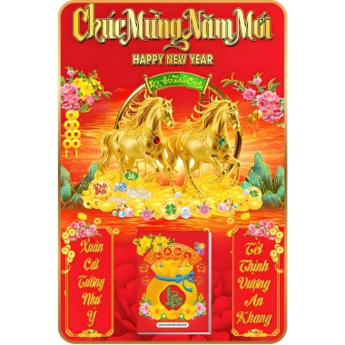 LỊCH TẾT 2.026 6 Mẫu Ngựa Vàng Treo Tường Laminate Tráng Gương 40x60 cm 224k