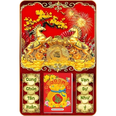 LỊCH TẾT 2.026 6 Mẫu Ngựa Vàng Treo Tường Laminate Tráng Gương 40x60 cm 224k