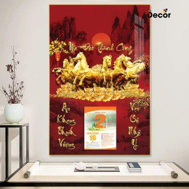 Lịch Tết 2.026 6mm Gỗ tráng gương 40x60cm Viền bo cao cấp mẫu đẹp Tặng Bloc lịch đại