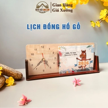 Lịch Tết 2.026 A6 Thay Tháng Đồng Hồ Gỗ Để Bàn NHAGO Không Ồn Quà Doanh Nghiệp