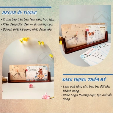 Lịch Tết 2.026 A6 Thay Tháng Đồng Hồ Gỗ Để Bàn NHAGO Không Ồn Quà Doanh Nghiệp