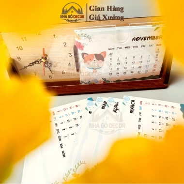 Lịch Tết 2.026 A6 Thay Tháng Đồng Hồ Gỗ Để Bàn NHAGO Không Ồn Quà Doanh Nghiệp