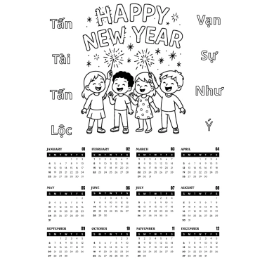 Lịch TẾT 2.026 bé tô màu - Giấy dày 200gsm A3/A4, 30+ mẫu sáng tạo, 28.000₫