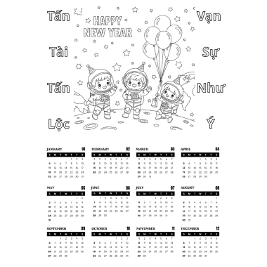 Lịch TẾT 2.026 bé tô màu - Giấy dày 200gsm A3/A4, 30+ mẫu sáng tạo, 28.000₫