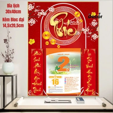 Lịch Tết 2.026 Bìa Bính Ngọ 30x40cm 9mm Viền Vàng, tặng Bloc Đại 14.5x20.5cm - 144k