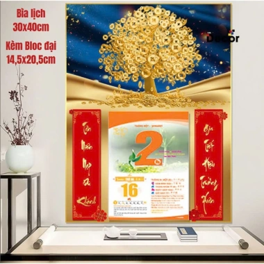 Lịch Tết 2.026 Bìa Bính Ngọ 30x40cm 9mm Viền Vàng, tặng Bloc Đại 14.5x20.5cm - 144k