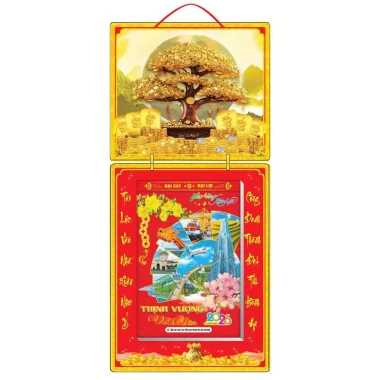 Lịch Tết 2.026 bìa gấp giữa 30x65cm in UV tráng gương cao cấp kèm bloc đại 20x30cm - Giá chỉ 225.000đ
