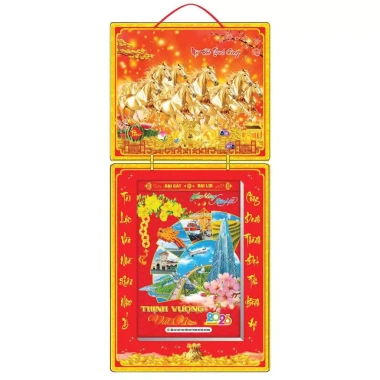 Lịch Tết 2.026 bìa gấp giữa 30x65cm in UV tráng gương cao cấp kèm bloc đại 20x30cm - Giá chỉ 225.000đ
