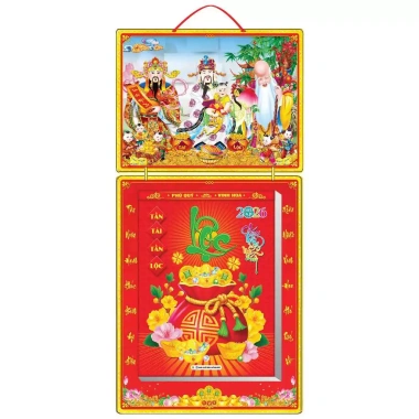 Lịch Tết 2.026 bìa gấp giữa KT 39x79cm tráng gương, bọc viền, kèm bloc 30x40 mẫu 01 – Giá 412.500 VND