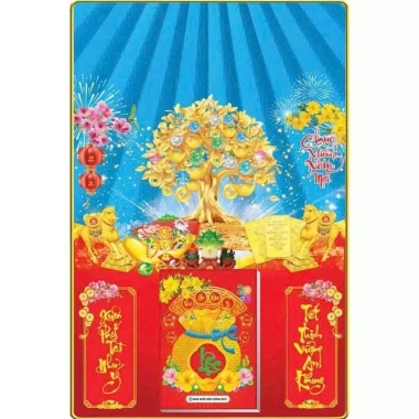 Lịch Tết 2.026 bìa gỗ tráng gương viền Cây Kim Tiền 40x60cm + bloc đại 14.5x20.5cm, giá 179k