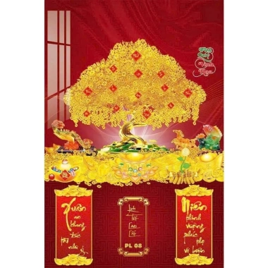 Lịch Tết 2.026 bìa gỗ tráng gương viền Cây Kim Tiền 40x60cm + bloc đại 14.5x20.5cm, giá 179k