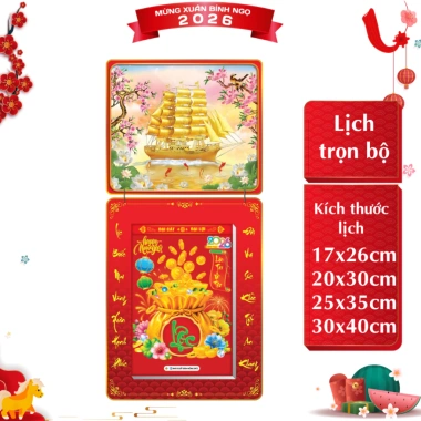 Lịch Tết 2.026 Bloc 17x26‑30x40cm Thuận Buồm Xuôi Gió Trọn Bộ Đầu Treo Laminate giảm giá 238.100₫