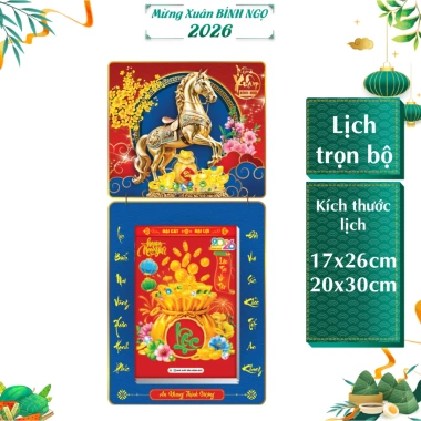 Lịch Tết 2.026 Bloc Siêu Đại 17x26 & 20x30 - Mã Đáo Thành Công, Đầu Treo Laminate, Giá ưu đãi 238.100₫