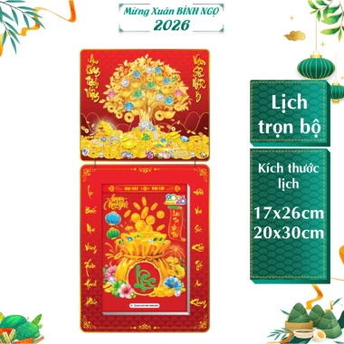 Lịch Tết 2.026 Bloc Siêu Đại 17x26 & 20x30 - Phú Quý Vinh Hoa Vạn Sự Đại Cát Đầu Treo Laminate